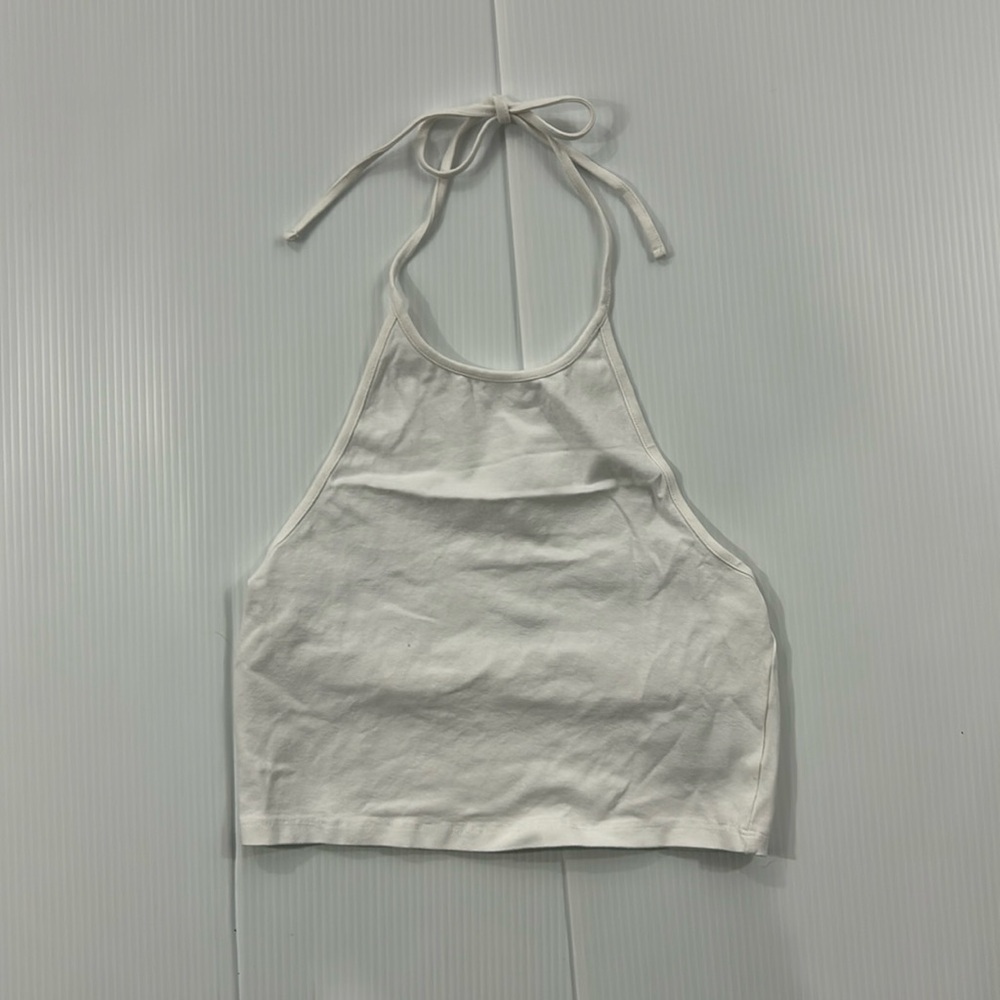 J13. Divided White Halter‎ Neck Tank Top (S)